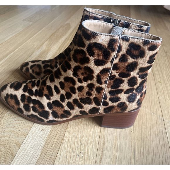 J.CREW Boot Size 7.5 Leopard Print Calf Hair Sawyer Stacked Wooden Heel … - Picture 6 of 16